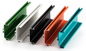 Example of metal that was powder coated - showing 5 different colors