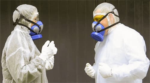 PPE worn when working with chemicals.