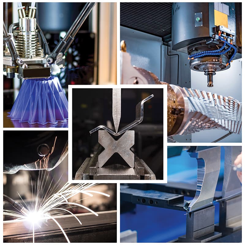 4 aspects of manufacturing: 3D printing, forming metal, welding.