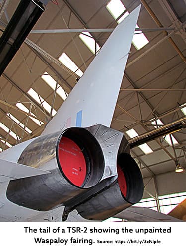 The tail of a TSR-2 showing the unpainted Waspaloy fairing. Source: https://bit.ly/3cNlpfe