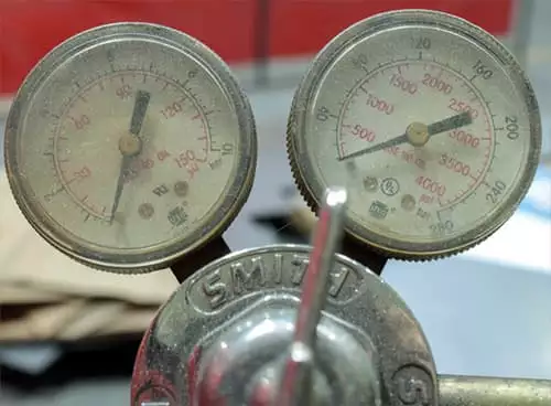 Gauges attached to Welding tanks.